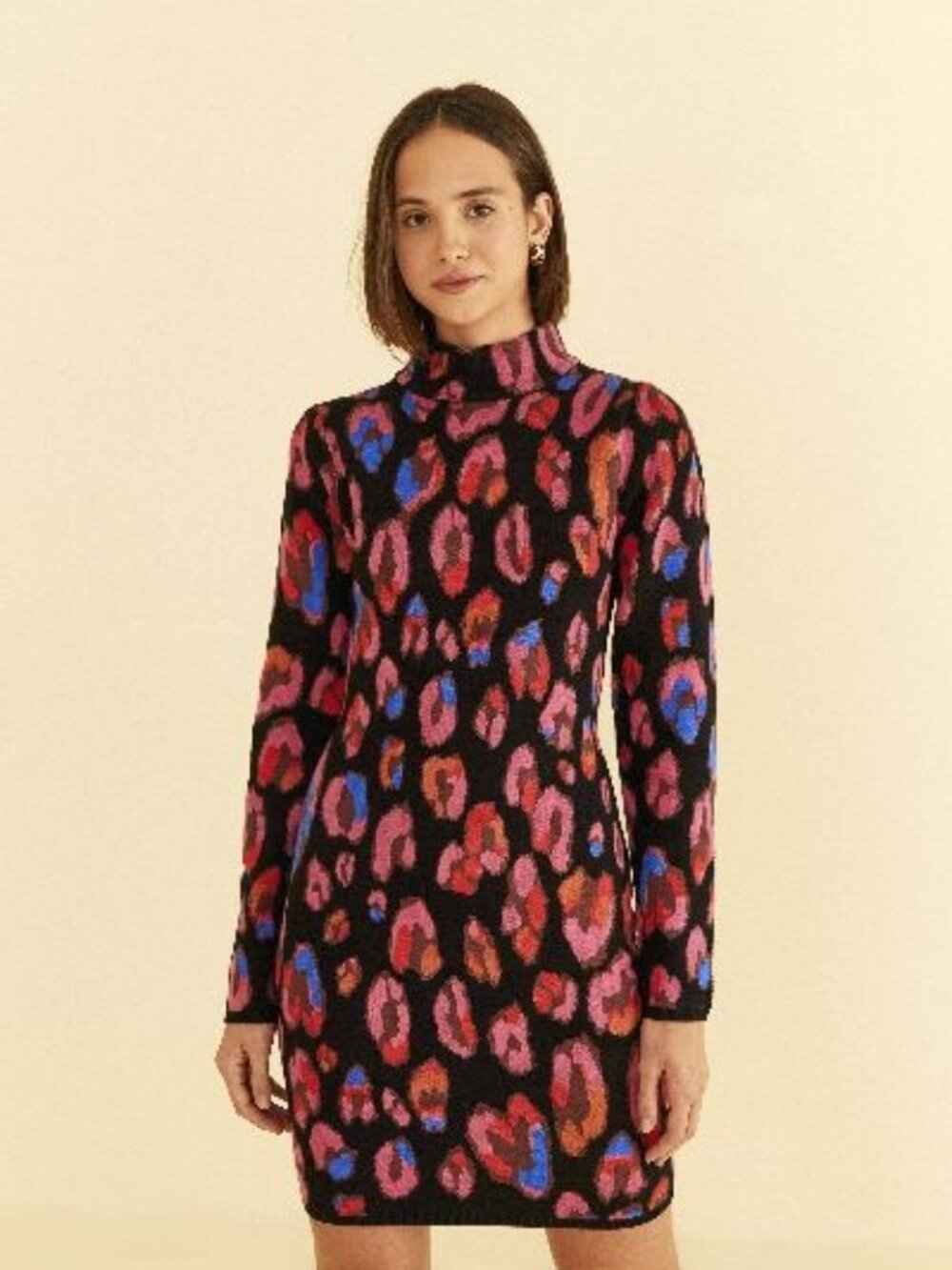 Farm Rio Iridescent Leopards Cut Out Knit Mini Dress Women's Size L Multicolor